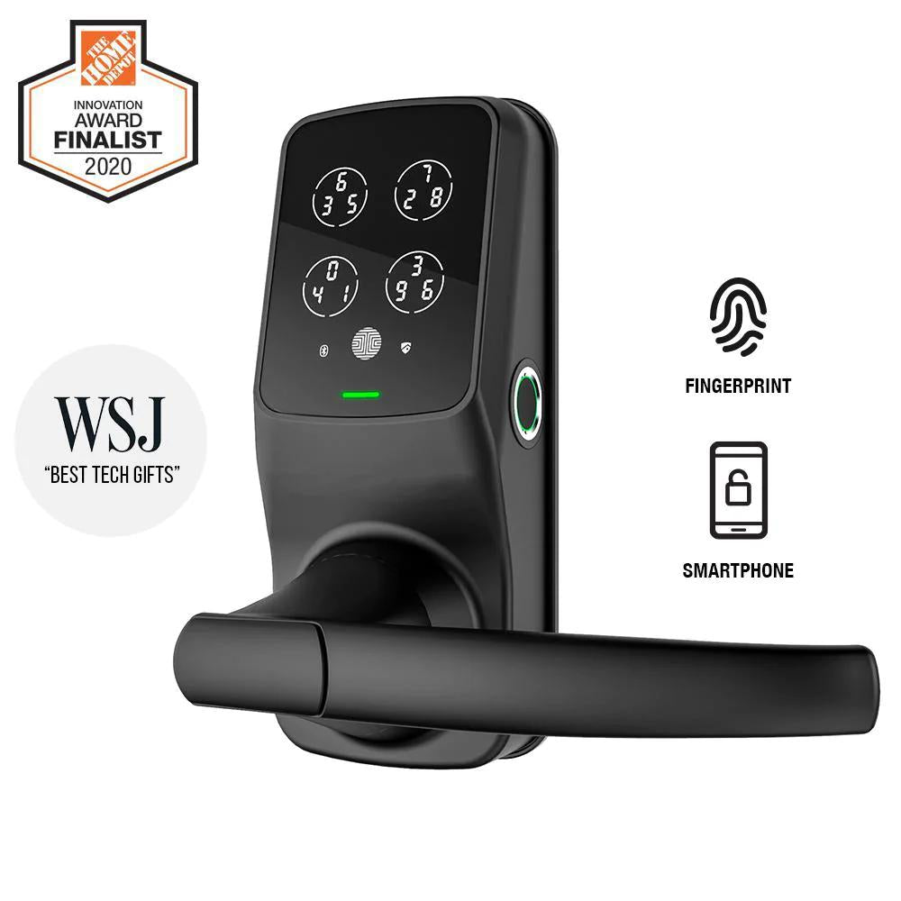 Secure Plus Matte Black Single-Cylinder Smart Lock Latch with Keypad, Bluetooth and Fingerprint