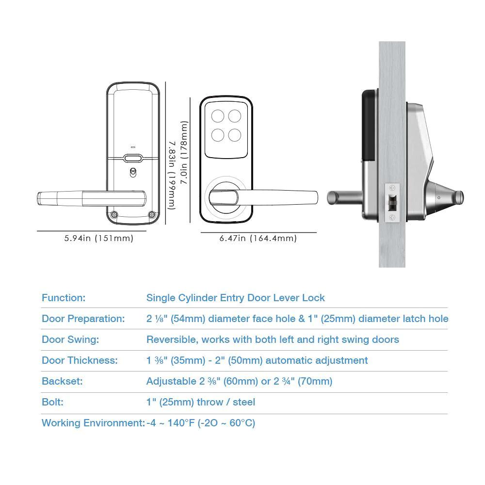 Secure Plus Matte Black Single-Cylinder Smart Lock Latch with Keypad, Bluetooth and Fingerprint