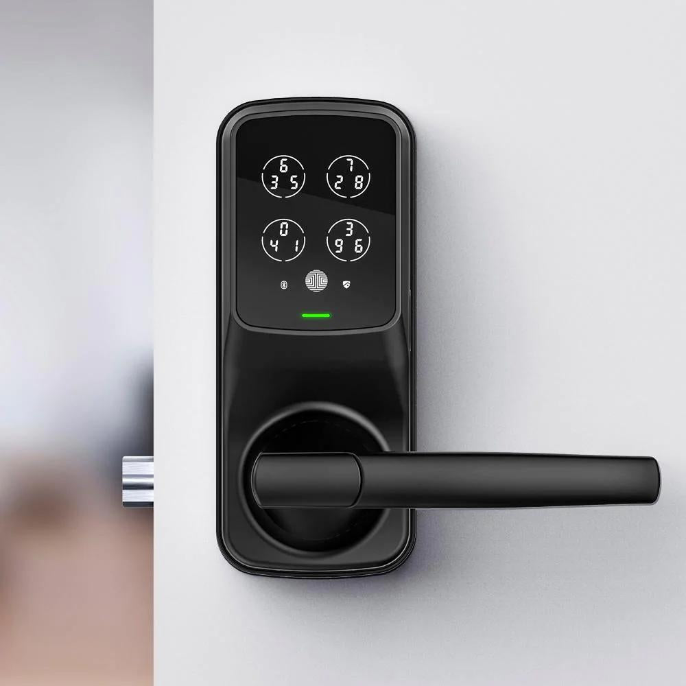 Secure Plus Matte Black Single-Cylinder Smart Lock Latch with Keypad, Bluetooth and Fingerprint