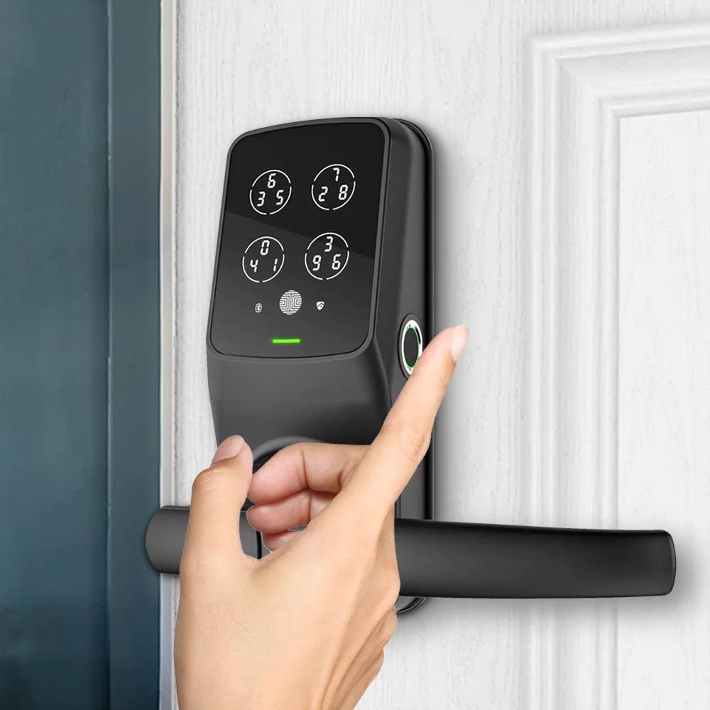 Secure Plus Matte Black Single-Cylinder Smart Lock Latch with Keypad, Bluetooth and Fingerprint