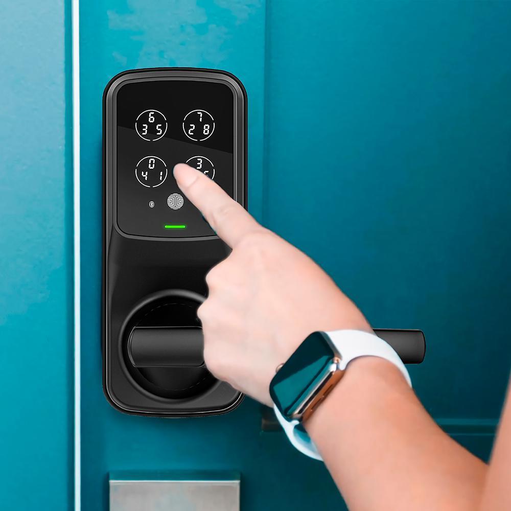 Secure Plus Matte Black Single-Cylinder Smart Lock Latch with Keypad, Bluetooth and Fingerprint