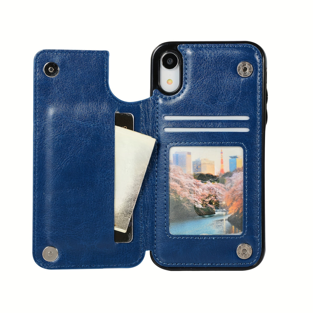 For  15/ 14/ 13/ 12/ 11 Pro Max/ Mini/ XR/ XS Max/ SE 2022/2020/ 7/ 8 Plus Wallet Case With Card Holder, PU Faux Leather Kickstand Card Slots Case, Double Magnetic Clasp And Durable Shockproof Cover
