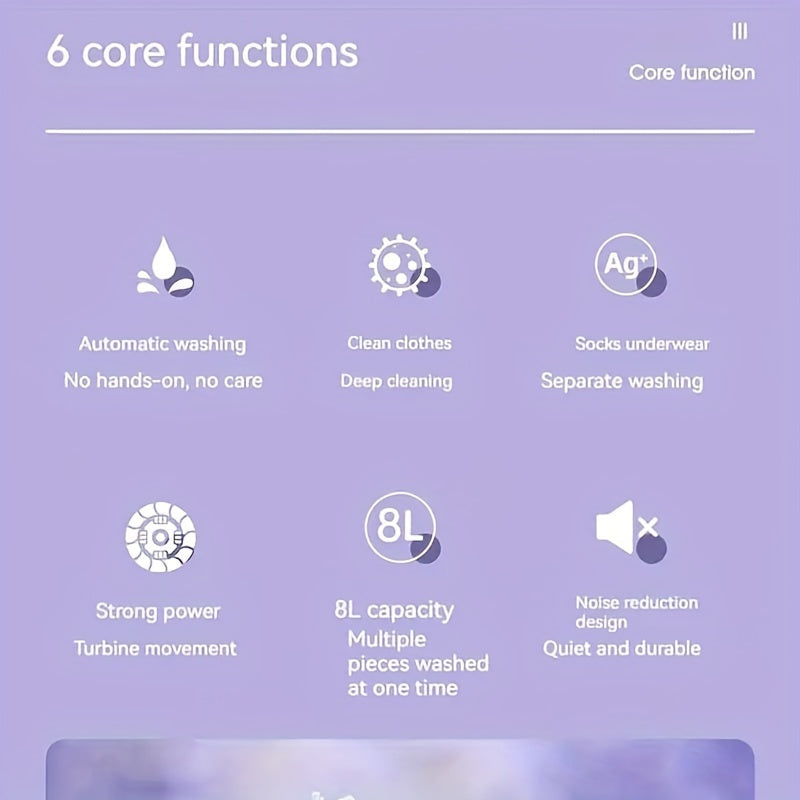 1pc Portable Mini Washing Machine Collapsible Bucket, 8L/3 Modes Effective Steri-lizing Washer With Drain Basket , Underwear Suitable For RV, Travel