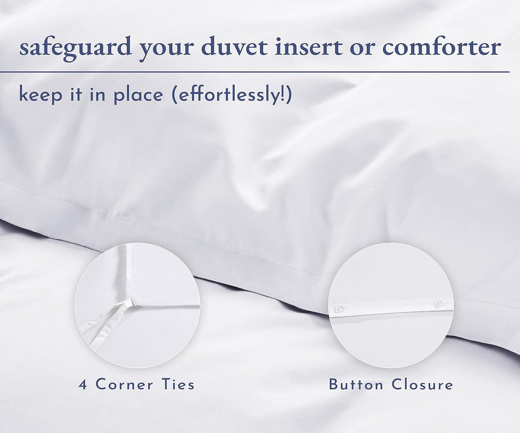 California  Den Cotton Duvet Cover - Premium 400 Thread Count Comforter Cover, Soft Sateen Weave, Button Closure and Corner Ties (1 Piece, Pure White, Queen)