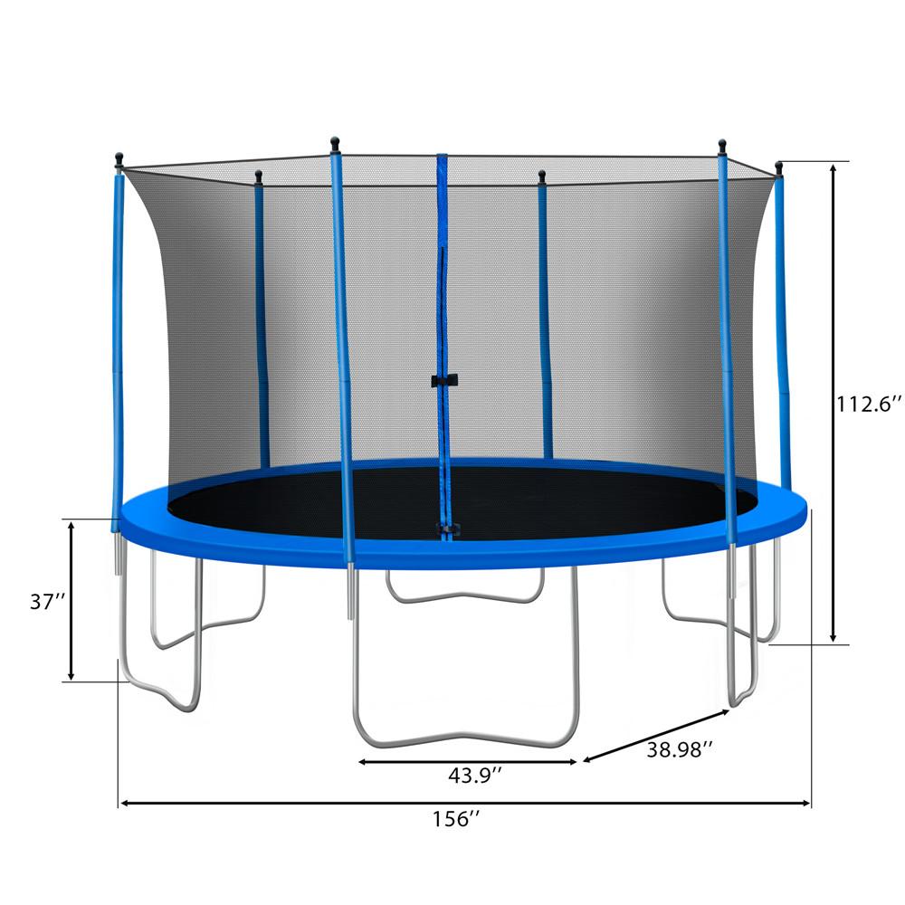 13ft 330lbs Load Trampoline With Enclosure For Kids Toddlers And Adults, Indoor Outdoor Recreational Exercise Trampoline, 156x156x112.6'' Blue