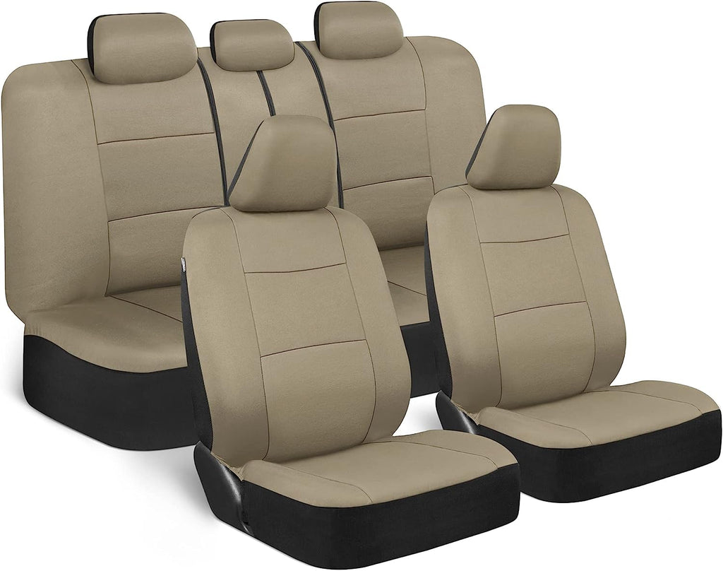 BDK PolyPro Seat Covers Full Set in Solid Beige – Front and Rear Split Bench Seat , Easy to Install for Auto Trucks Van SUV Car