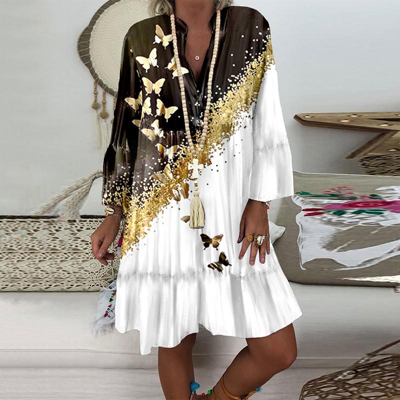 Fashion long-sleeved butterfly print dress