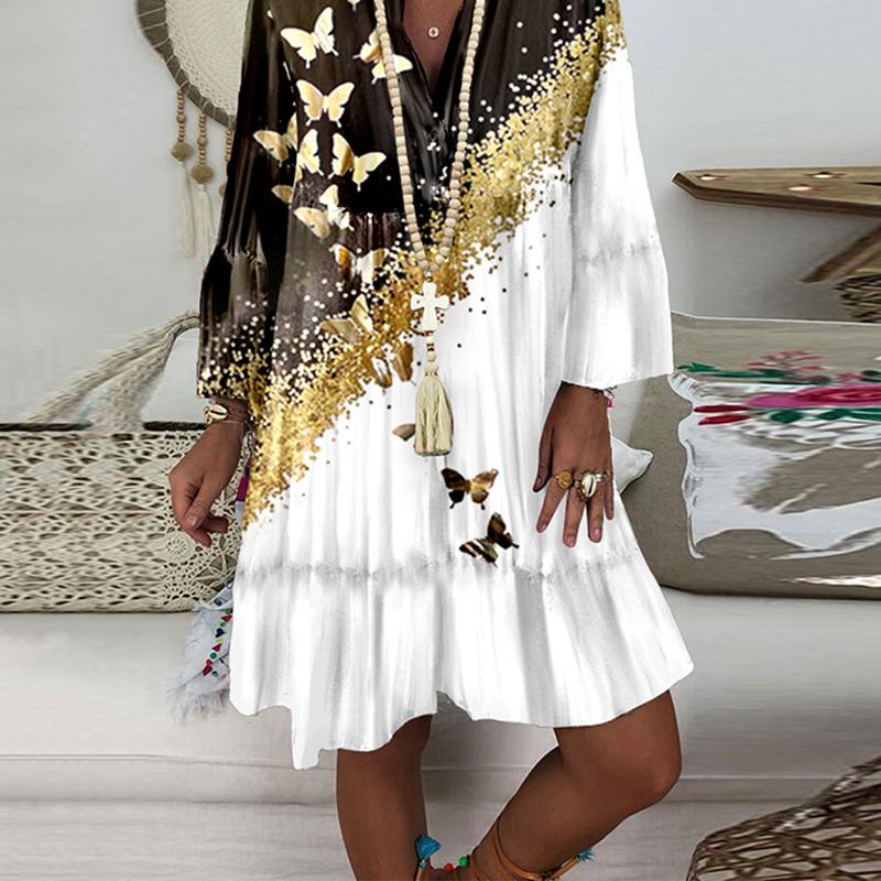 Fashion long-sleeved butterfly print dress
