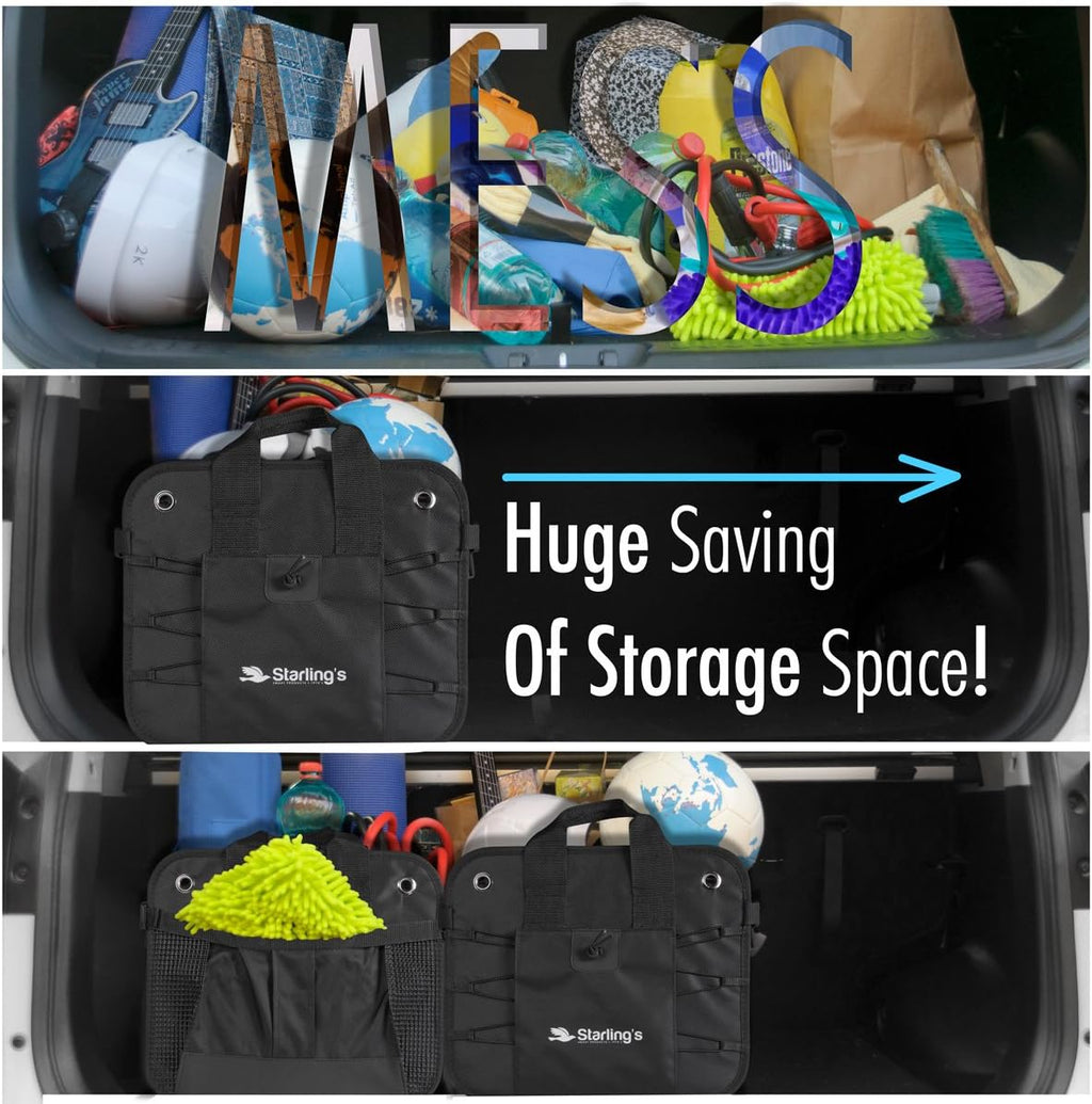 Starling's Car Trunk Organizer - Durable Storage SUV Cargo Organizer Adjustable (Black, 2 Compartments)