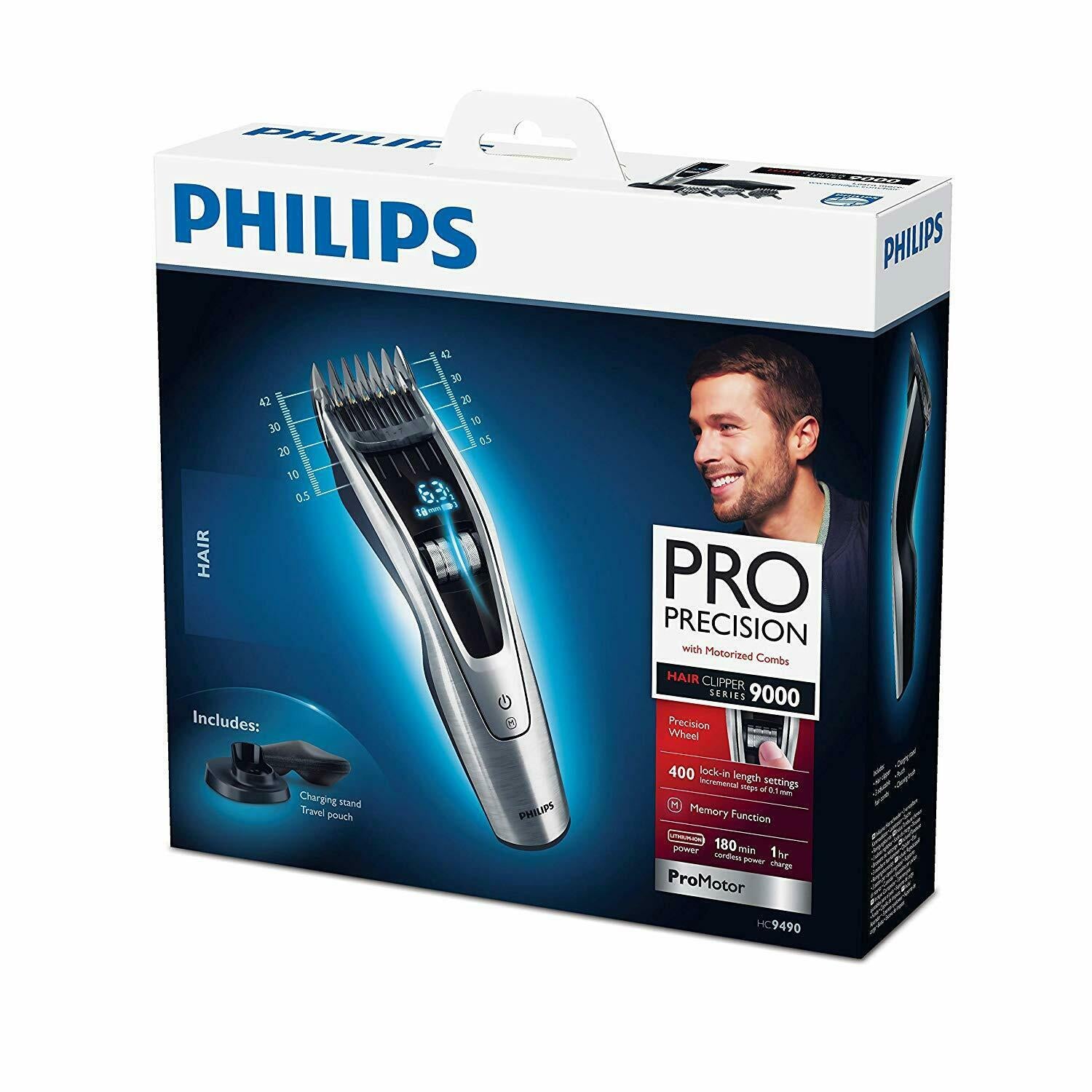 Philips Series 9000 HC9490/15 Hair Clippers with 400 Positions 9 Memory Holder