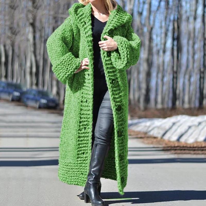 Simple Women Hooded Solid Color Long Cardigan