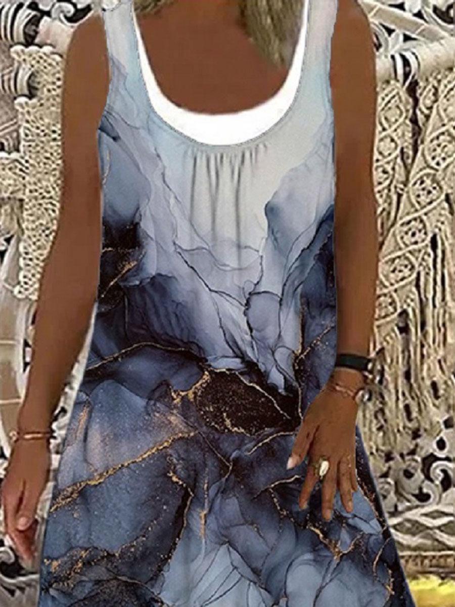 Round Neck Print Stitching Shift Dress