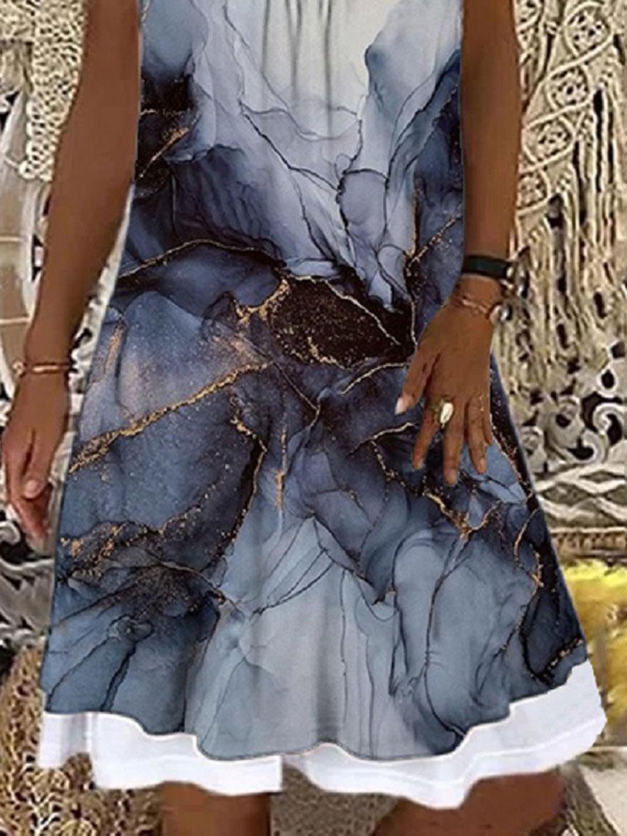 Round Neck Print Stitching Shift Dress