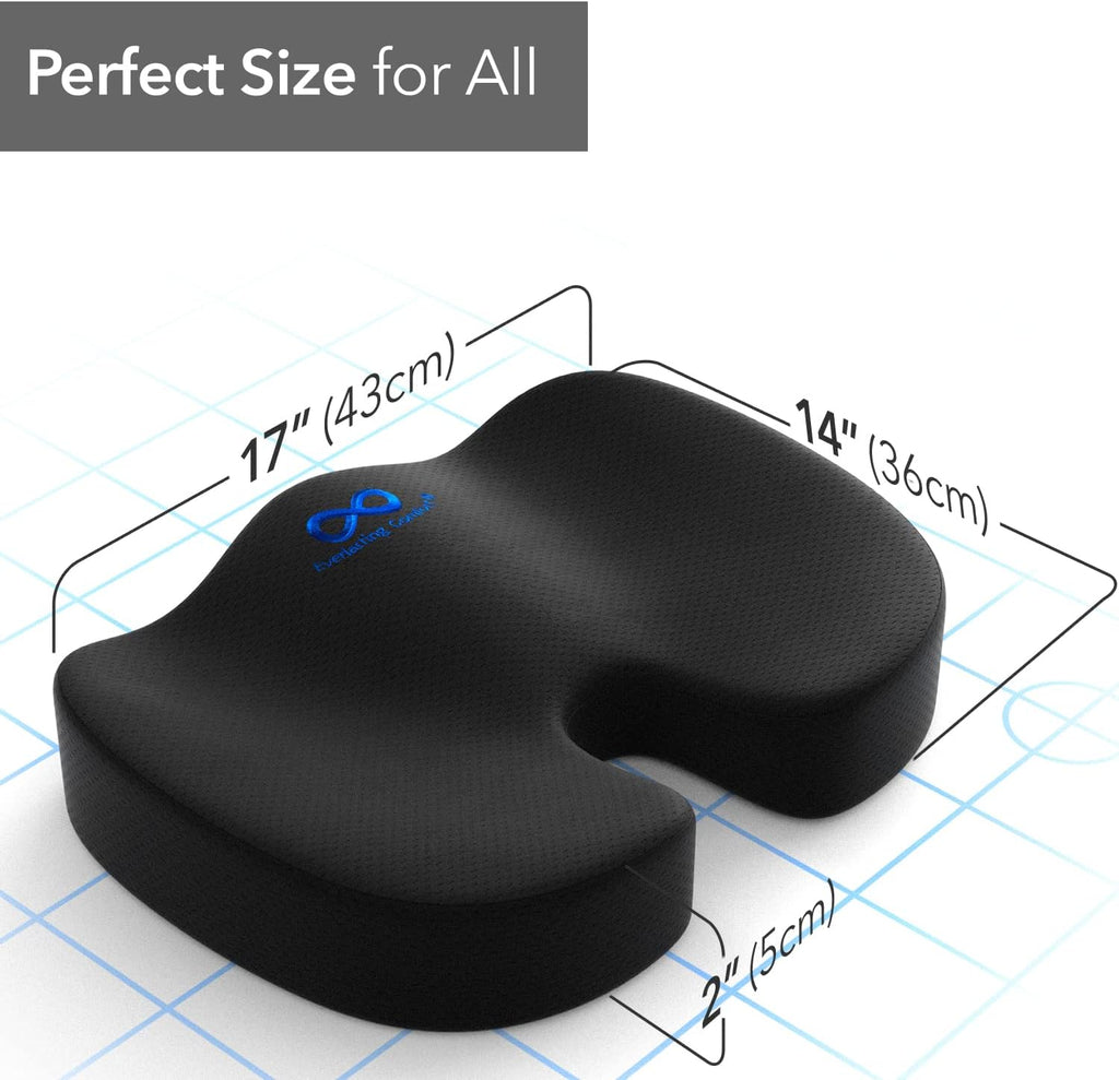 Everlasting Comfort Seat Cushion &amp; Lumbar Support Pillow Combo (Patented) - Chair Pads Reduce Tailbone Pressure &amp; Improve Back Comfort - Multi-Use Gel Infused Memory Foam Chair Cushions for Home, Car
