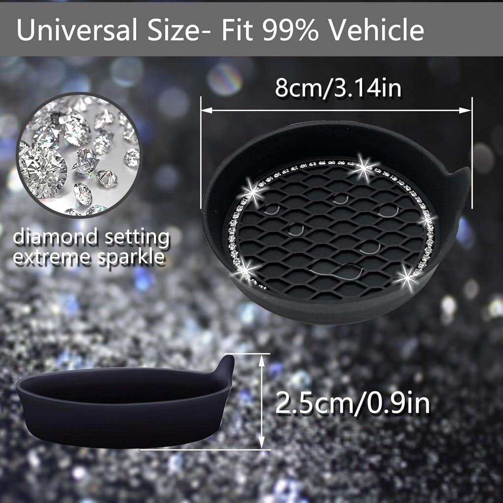 NBTEPEM 2pcs Bling Car Cup Holder Coaster, 2.75 inch Anti-Slip Shockproof Universal Fashion Car Coasters Insert Bling Crystal Rhinestone Automotive Interior Accessories for Women (2 pcs, Black)
