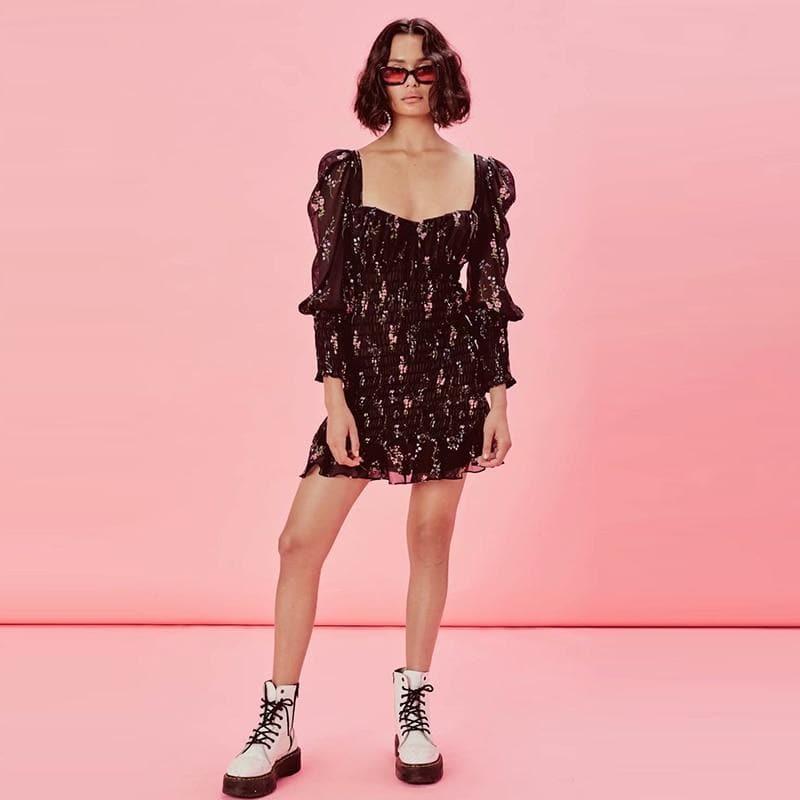 puffed long sleeve mini dress
