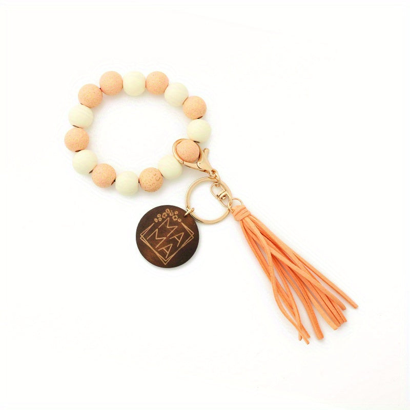 Leopard Wood Beads Hand Beads Spot Wood Beads Bracelet Hand Tassel Bracelet Car Key Chain