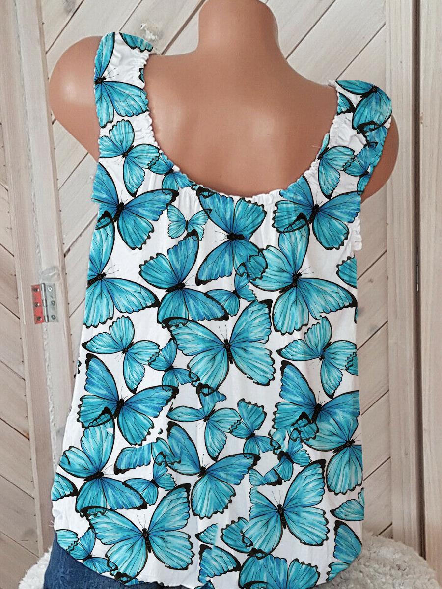 Butterfly Print Sleeveless T-shirt