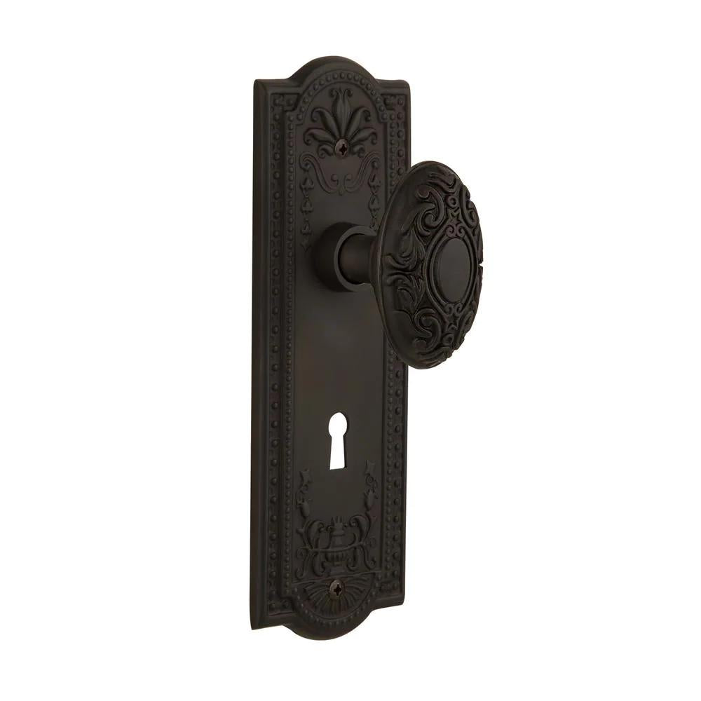 Meadows Plate Interior Mortise Victorian Door Knob in Oil-Rubbed Bronze