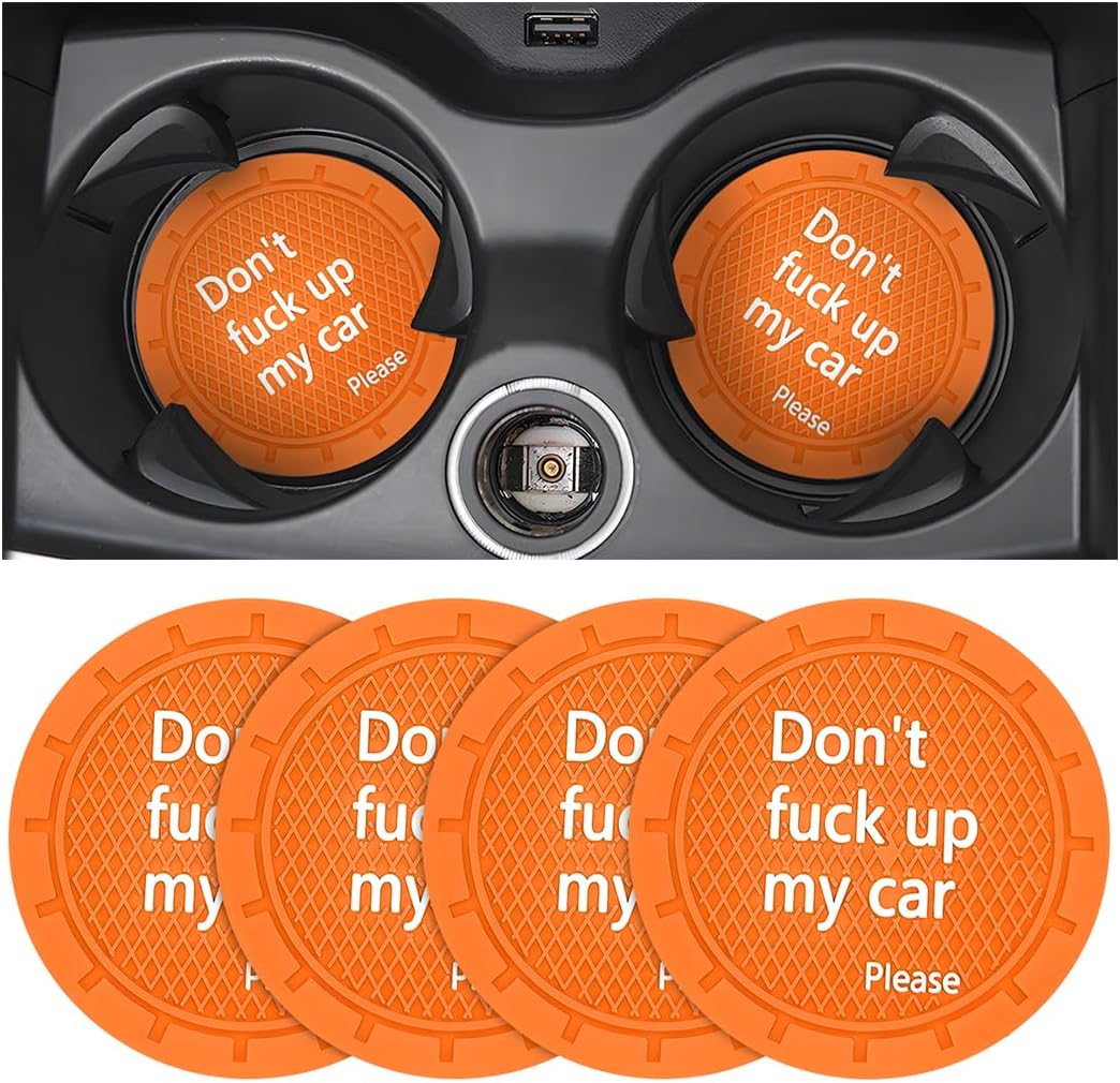 8sanlione Car Cup Coaster, 4Pcs 2.75 Inch Auto Cup Holder Insert Coasters, Anti-Slip Waterproof Embedded Drink Mat, Automotive Interior Accessories for Men and Women (D Orange/4PCS)