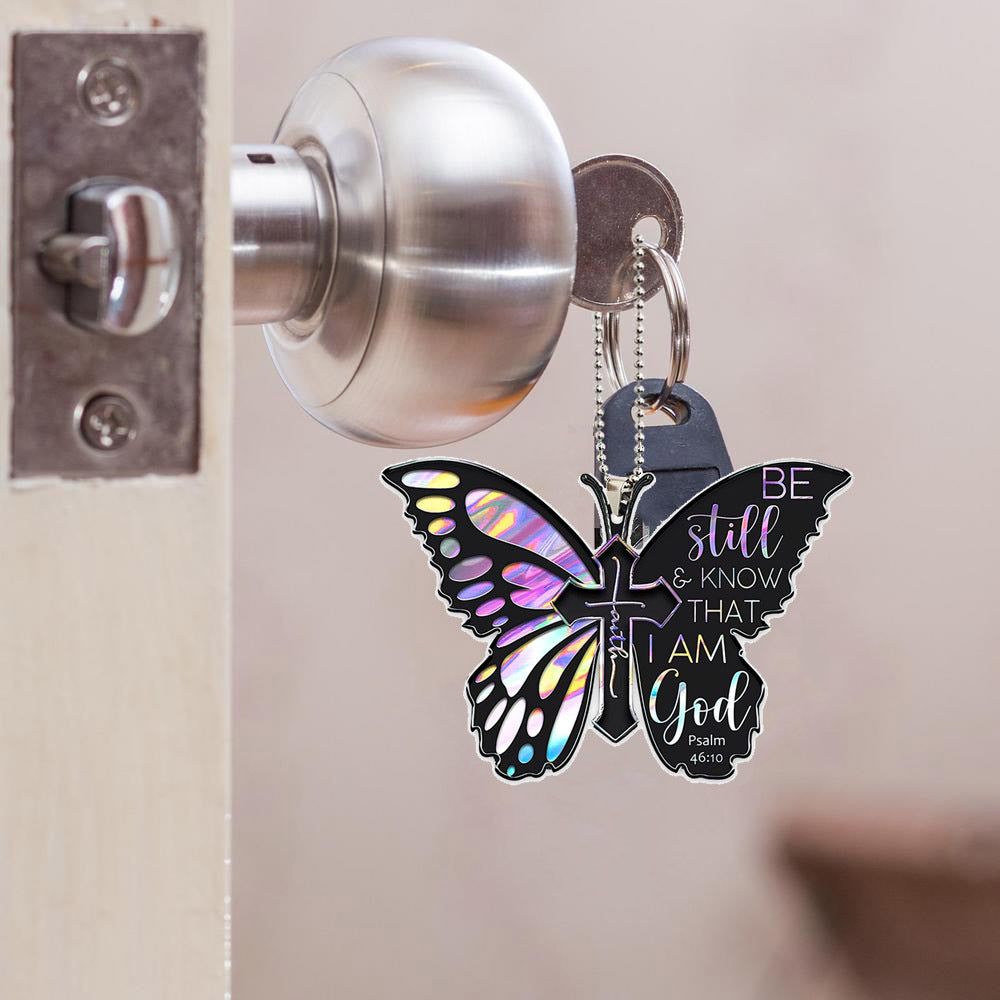 Exquisite Colorful Black Butterfly Jesus Cross Pendant, Bicycle Rearview Mirror Ornament, Key Chain, Holiday Gift