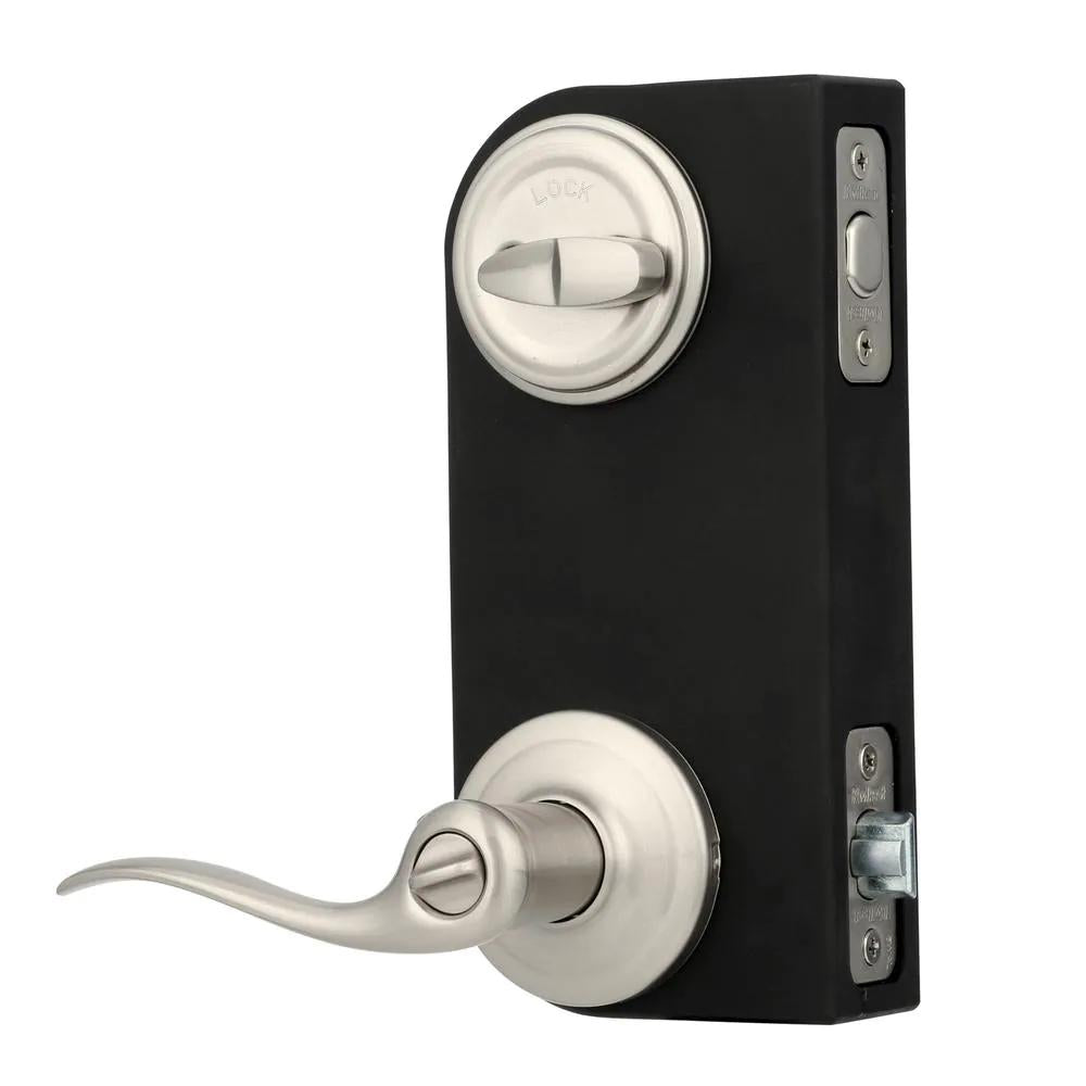 Tustin Satin Nickel Exterior Entry Door Lever and Single Cylinder Deadbolt Combo Pack Featuring SmartKey Security