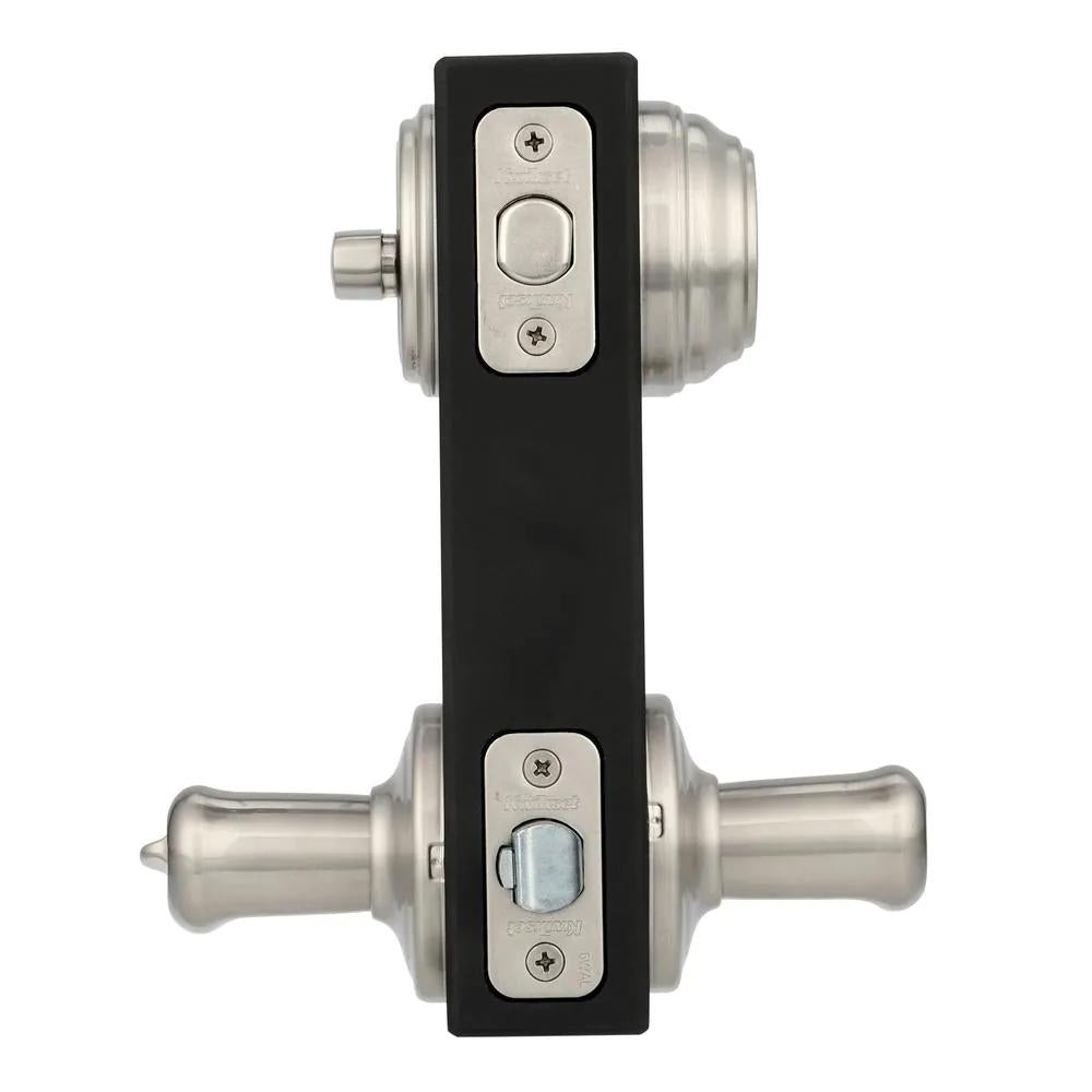 Tustin Satin Nickel Exterior Entry Door Lever and Single Cylinder Deadbolt Combo Pack Featuring SmartKey Security