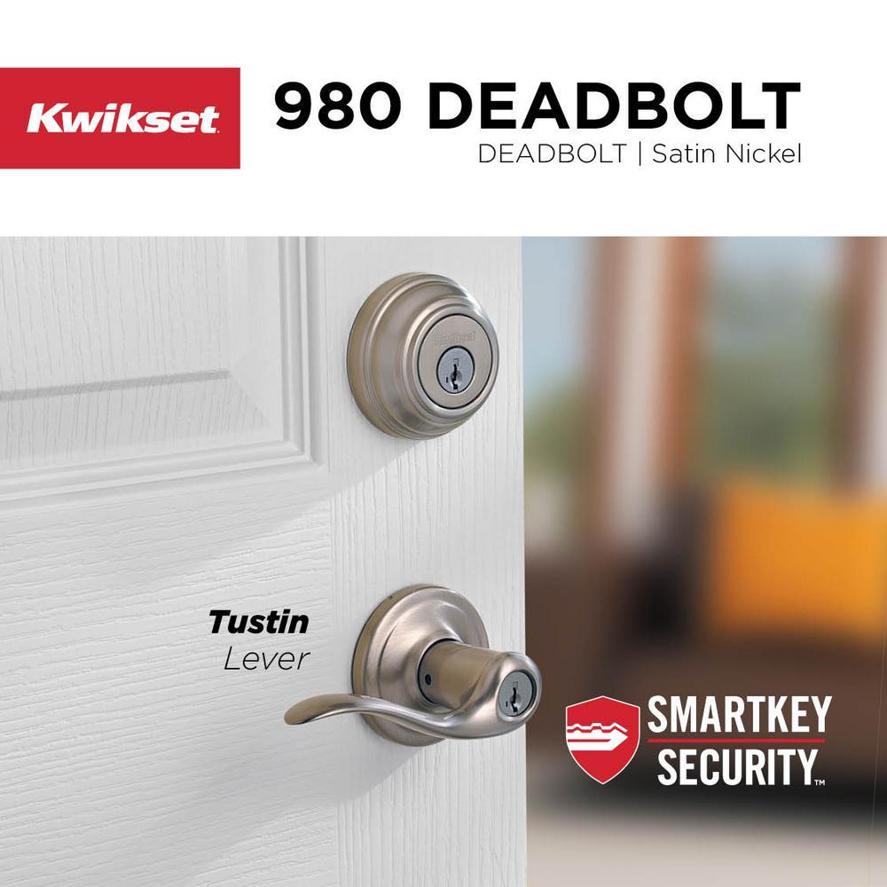 Tustin Satin Nickel Exterior Entry Door Lever and Single Cylinder Deadbolt Combo Pack Featuring SmartKey Security