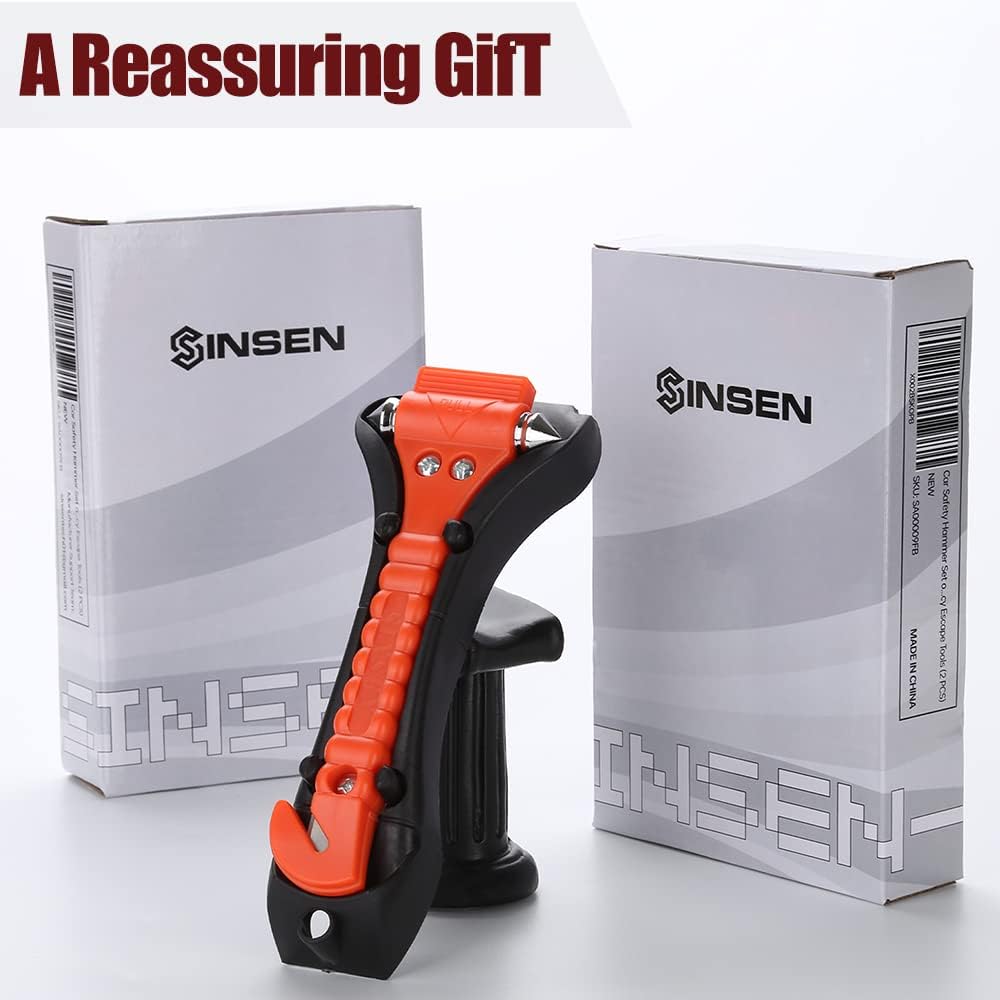 Car Safety Hammer Set of 2 Emergency Escape Tool Auto Car Window Glass Hammer Breaker and Seat Belt Cutter Escape 2-in-1 for Family Rescue &amp; Auto Emergency Escape Tools