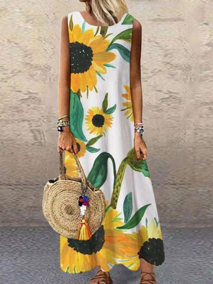 Round Neck Loose Casual Sleeveless Maxi Dress