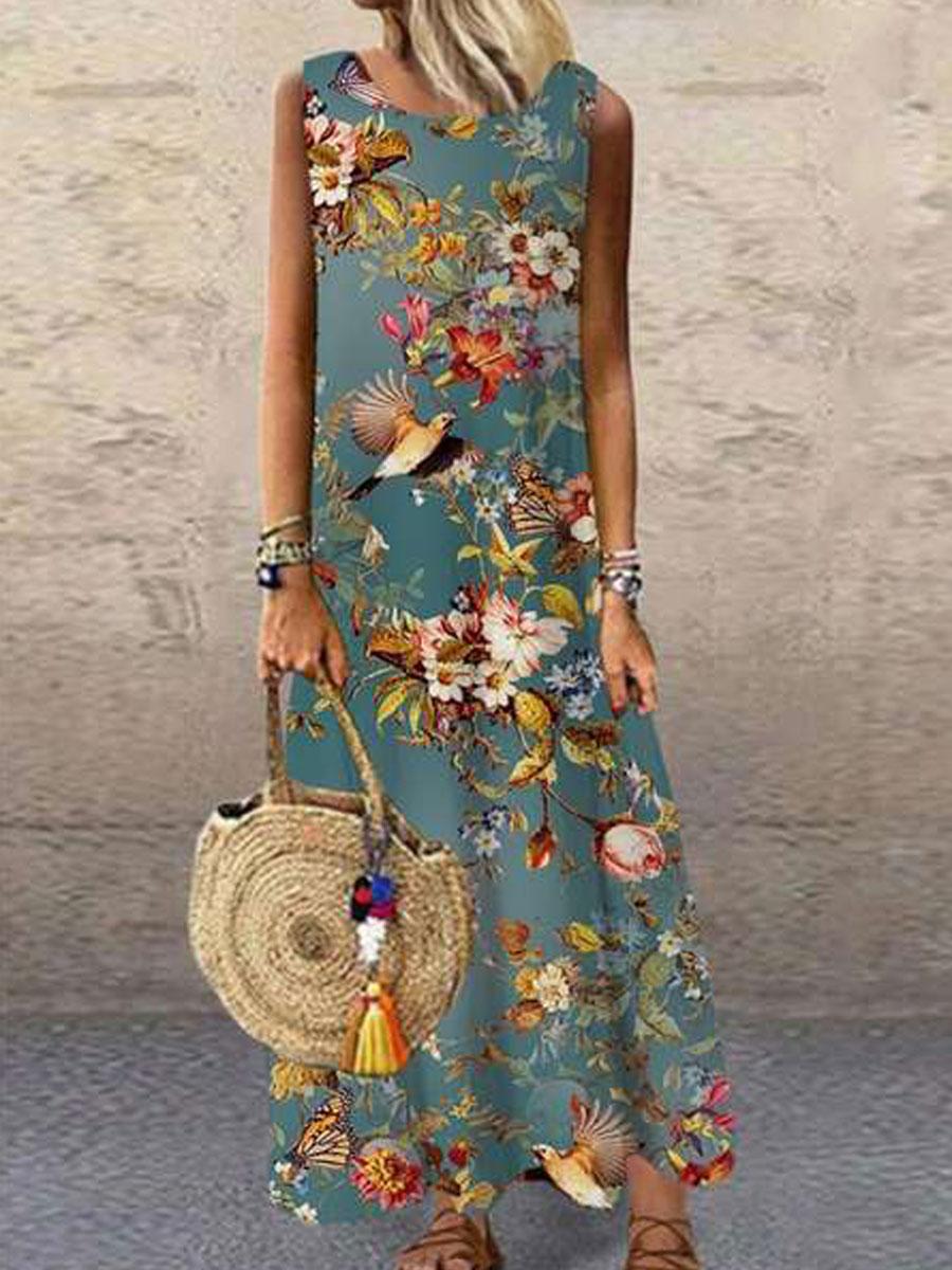 Round Neck Loose Casual Sleeveless Maxi Dress
