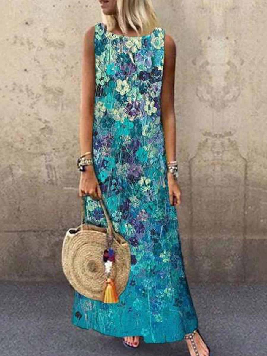 Round Neck Loose Casual Sleeveless Maxi Dress