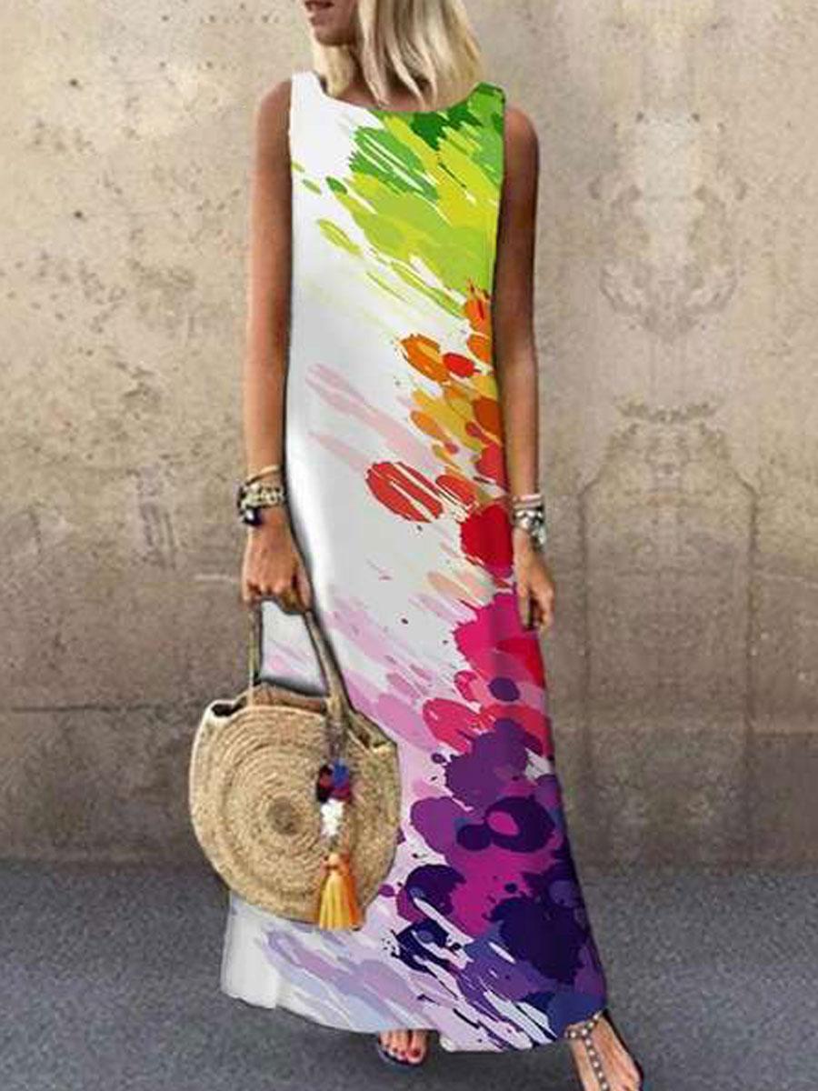 Round Neck Loose Casual Sleeveless Maxi Dress