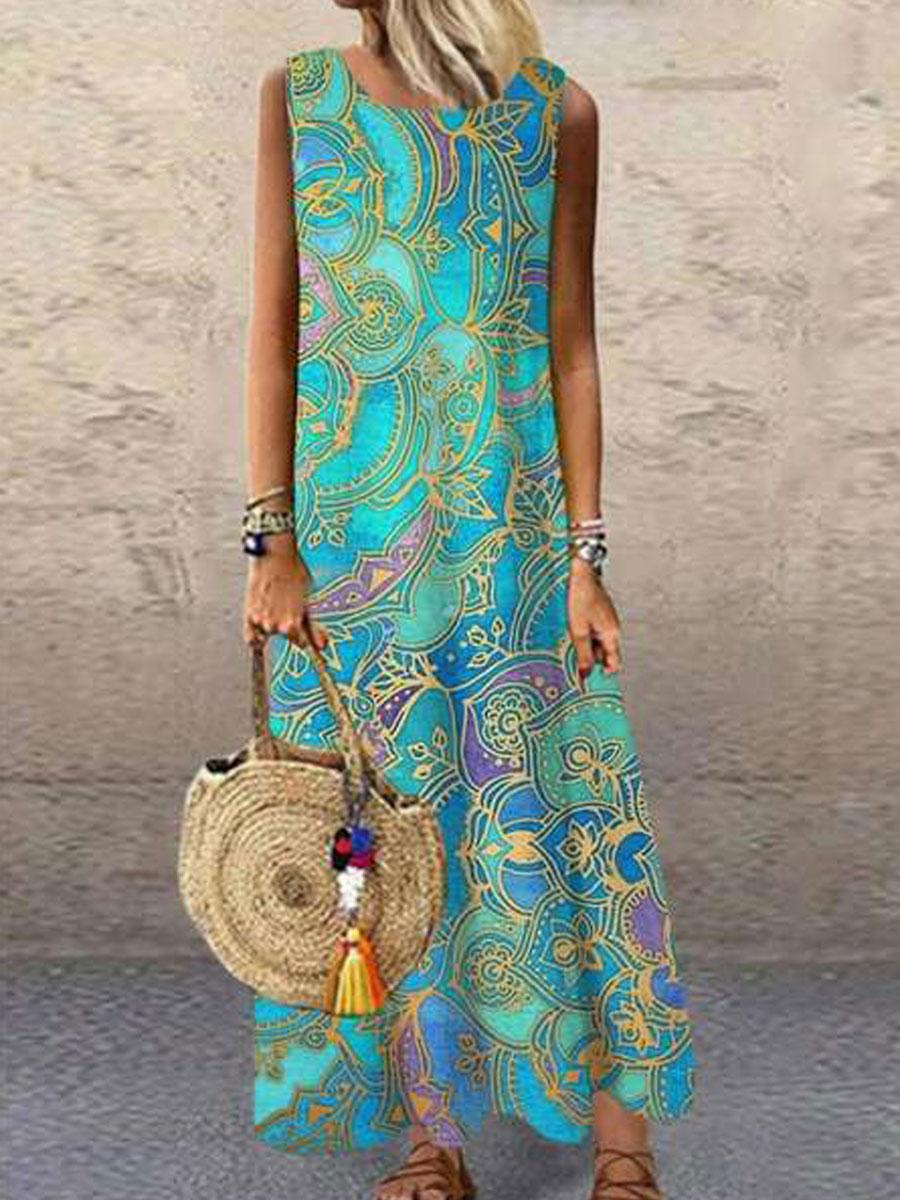 Round Neck Loose Casual Sleeveless Maxi Dress