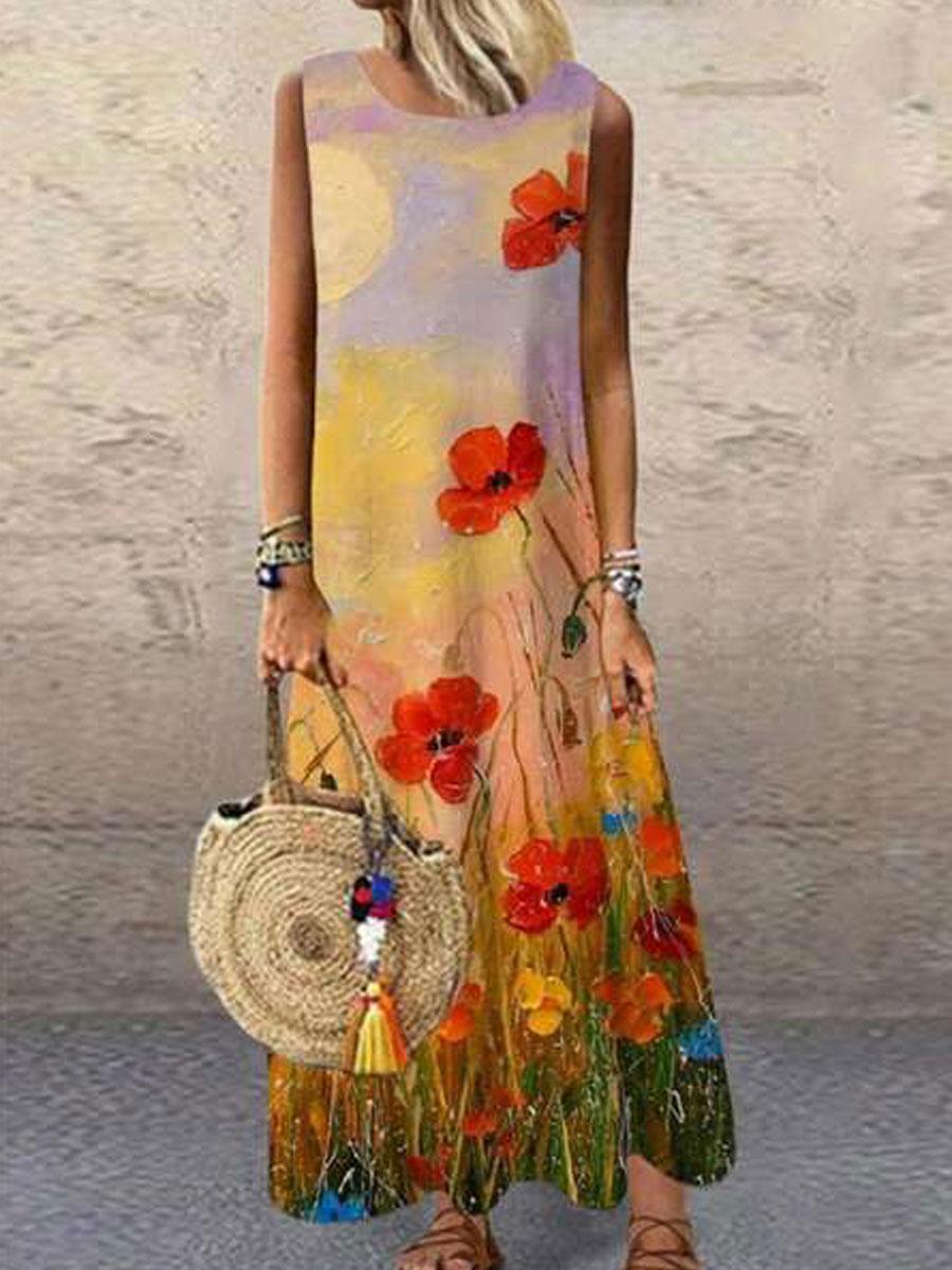 Round Neck Loose Casual Sleeveless Maxi Dress