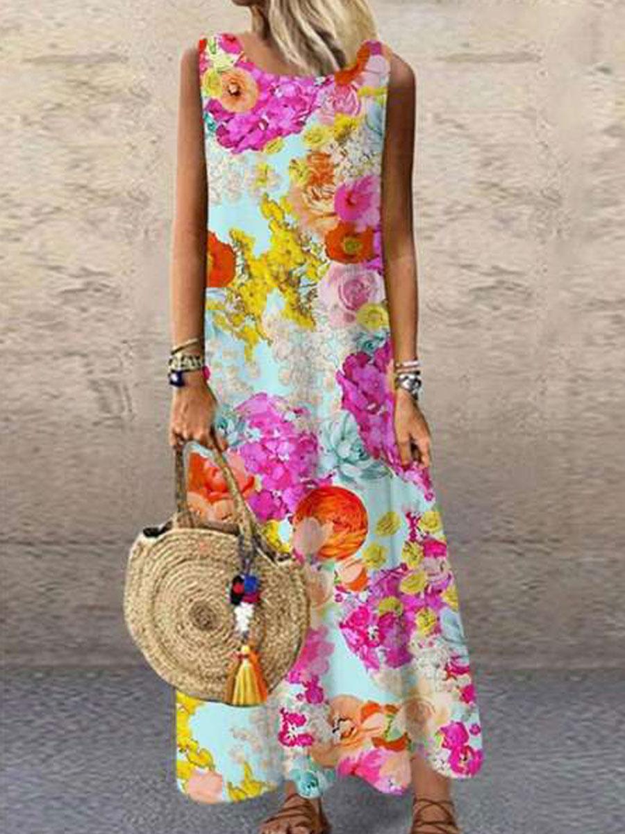 Round Neck Loose Casual Sleeveless Maxi Dress