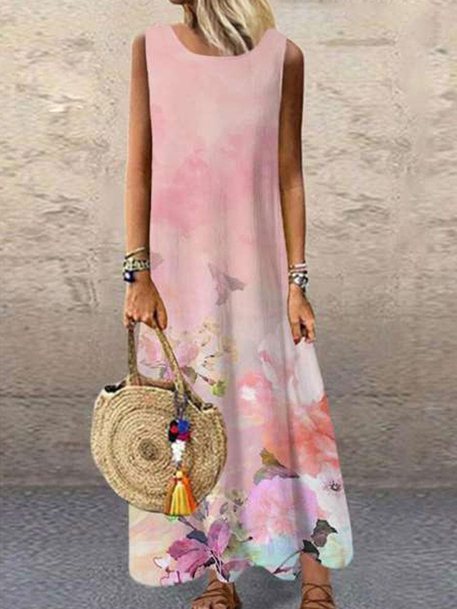 Round Neck Loose Casual Sleeveless Maxi Dress