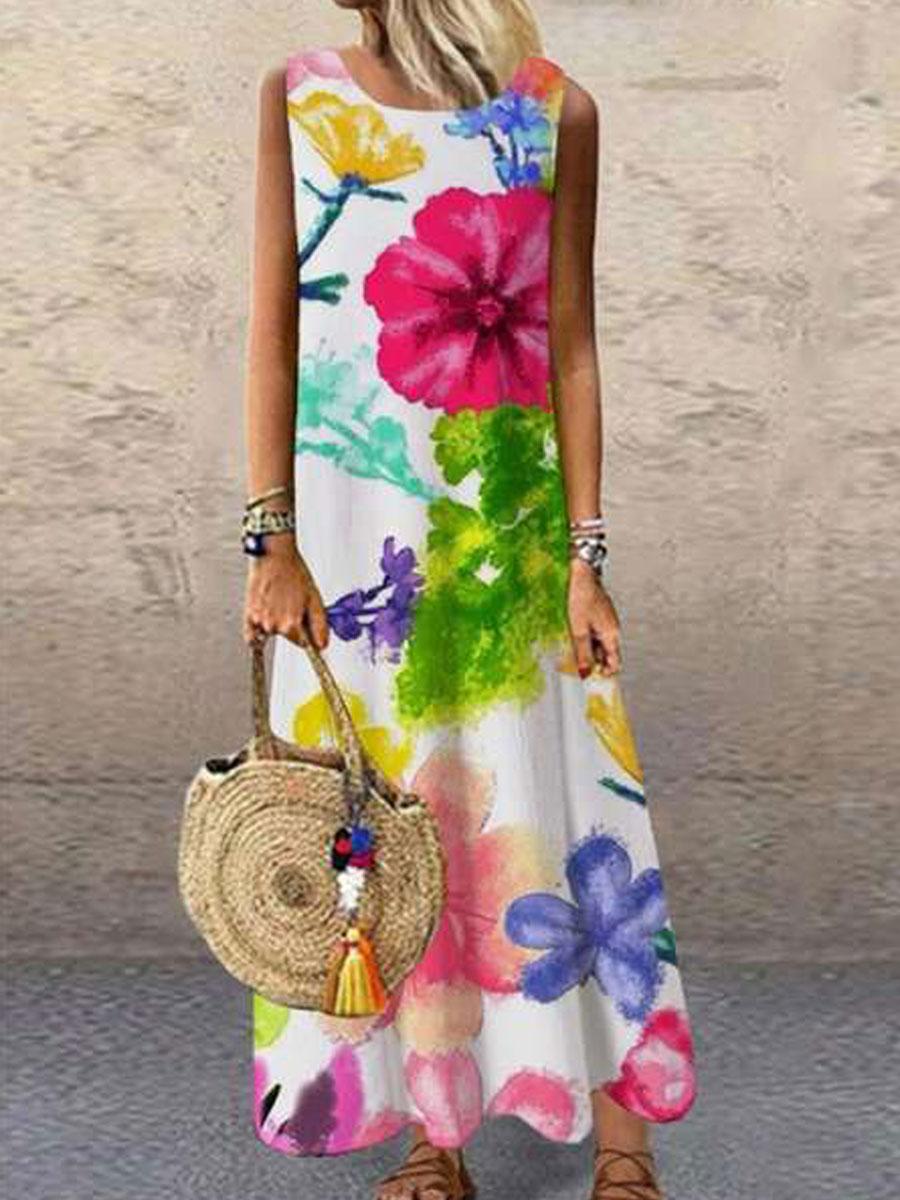 Round Neck Loose Casual Sleeveless Maxi Dress