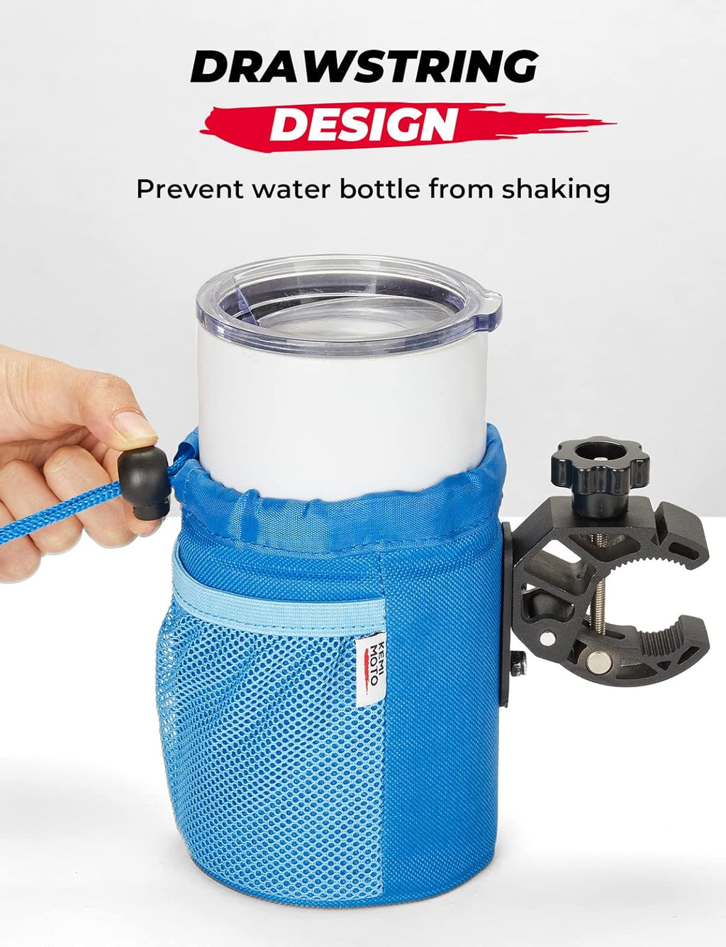 kemimoto Bike Cup Holder, Oxford Fabric Bicycle Cup Holder with 0.6"-1.5" Alligator Clamp, Cup Holder for Bike, Boat, Canoe, ATV, Motorcycle, Wheelchair, Walker, Scooter, Kayak, Camper, Blue