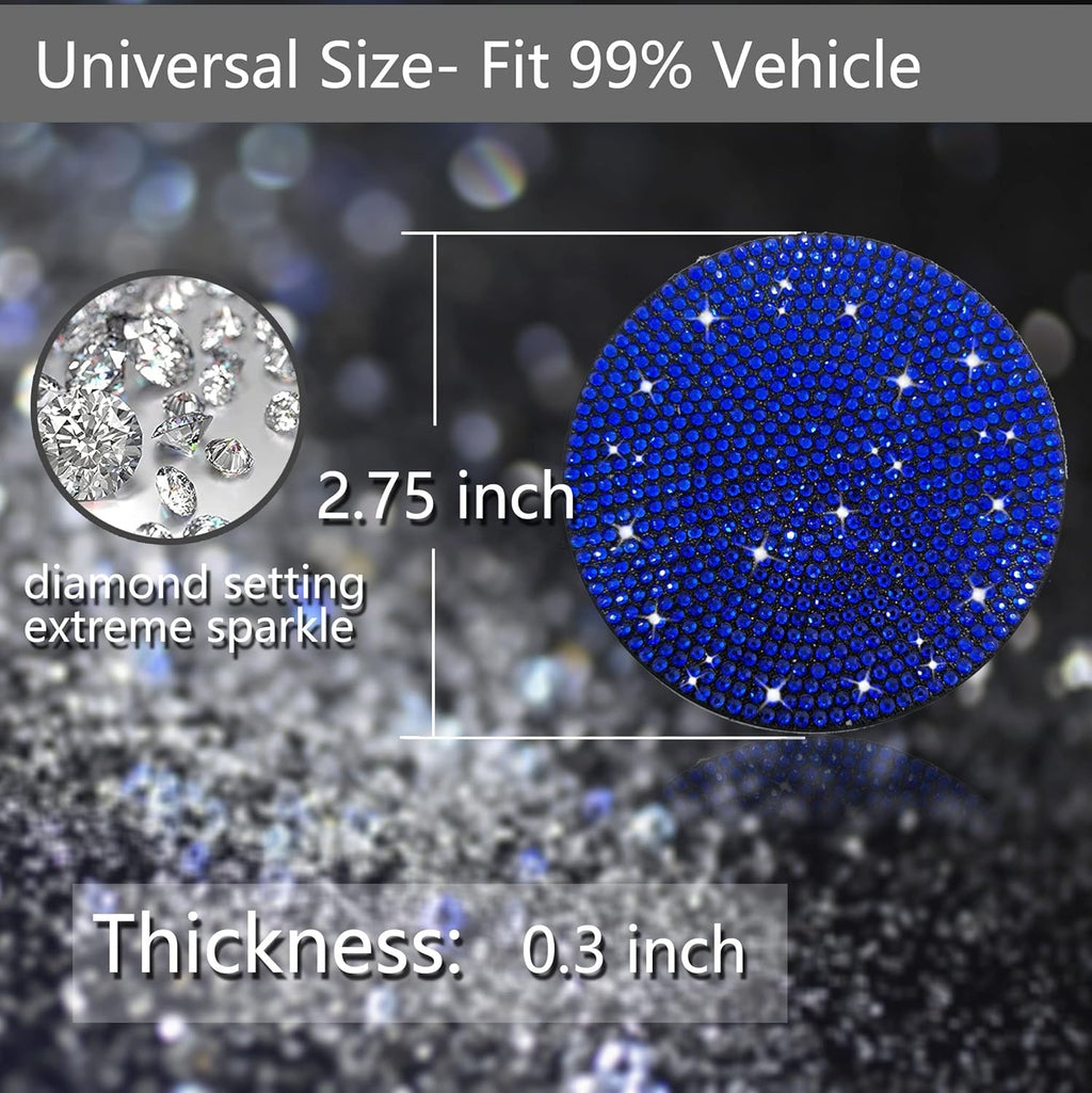 2pcs Bling Car Cup Holder Coaster, 2.75 inch Anti-Slip Shockproof Universal Fashion Vehicle Car Coasters Insert Bling Rhinestone Auto Automotive Interior Accessories for Women (2 pcs, Blue)