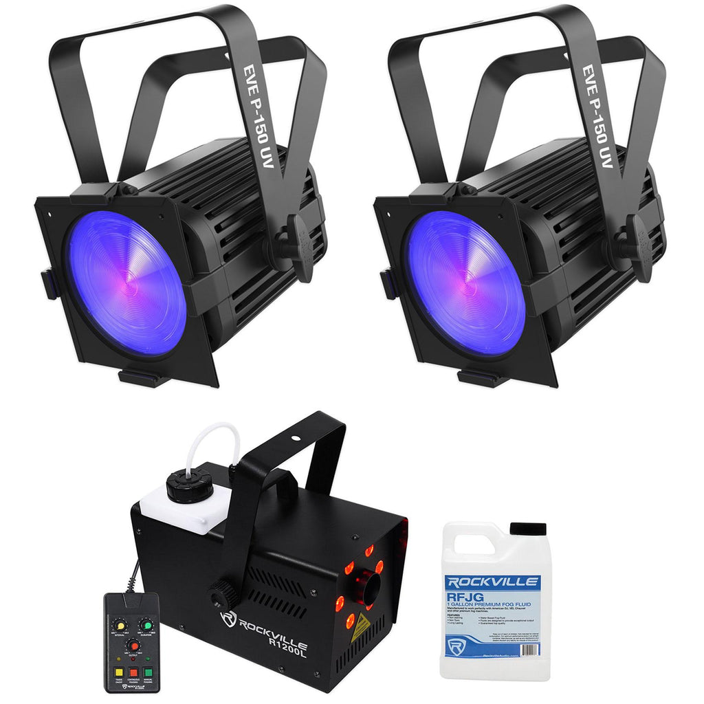 (2) Chauvet DJ EVE P-150 UV DMX Black Light StaCannons+LED Fogger+Fluid
