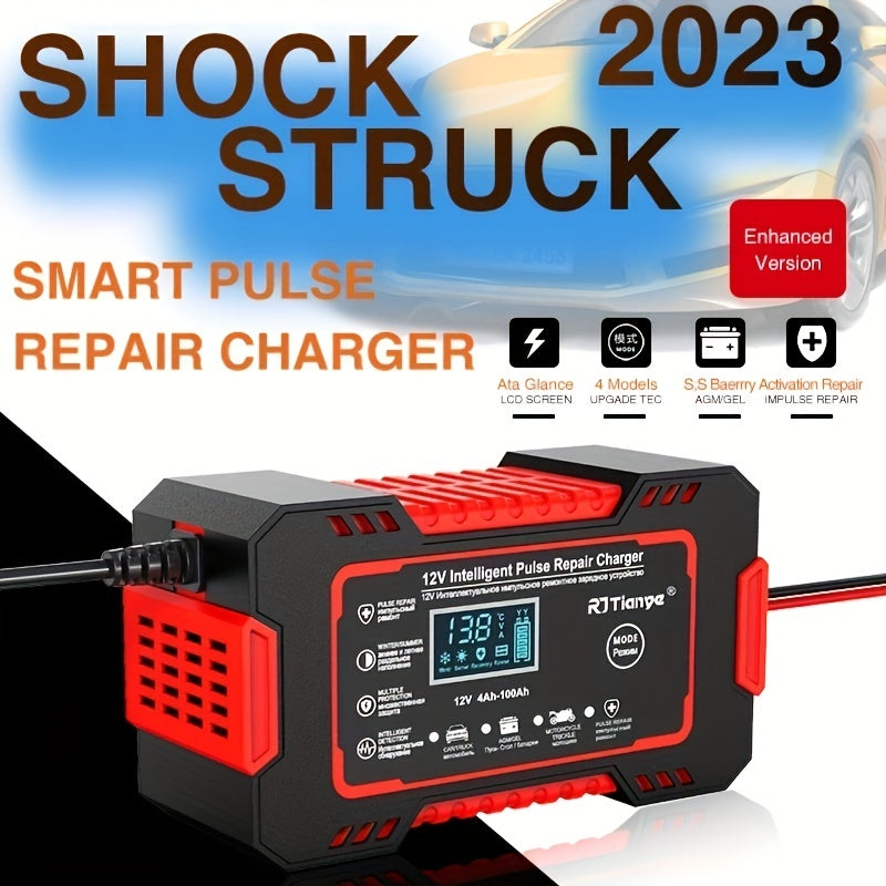 Car Battery Charger, 12V 4Ah-100Ah Smart Battery Trickle Charger Automotive Battery Maintainer Desulfator With Temperature Compensation