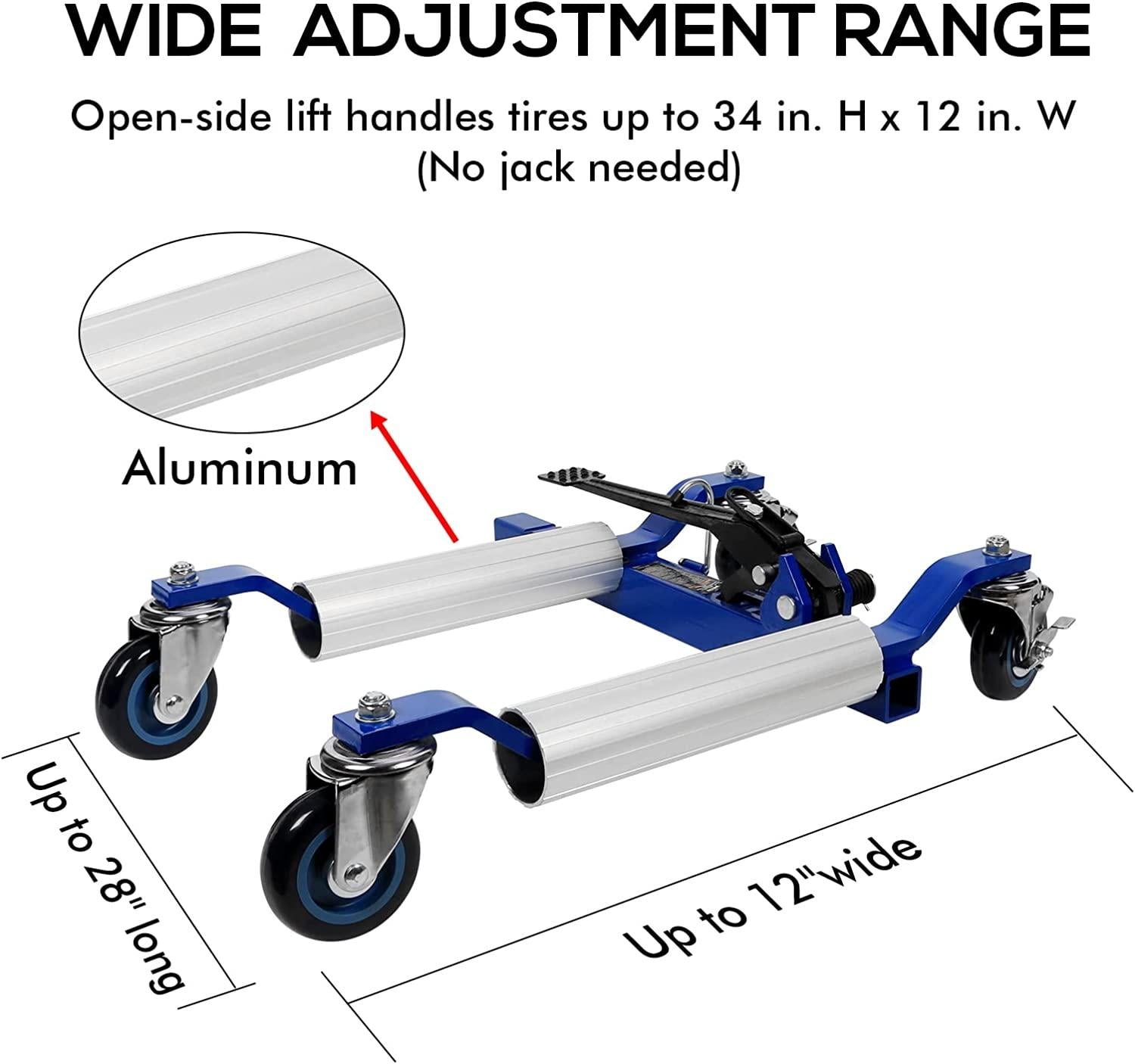 WEIZE Car Wheel Dolly, Heavy Duty Self Loading Dolly with Ratcheting Foot Pedal, 1300lbs Capacity, Set of 4