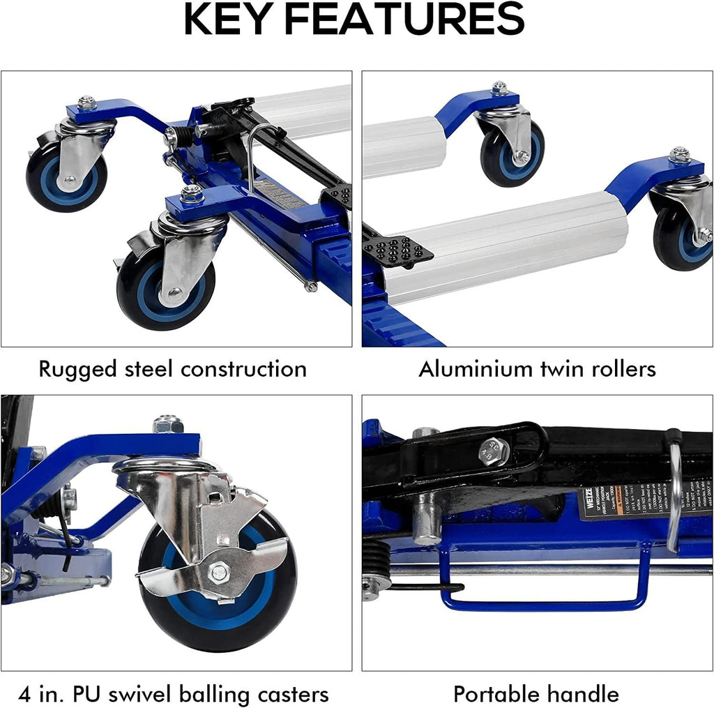 WEIZE Car Wheel Dolly, Heavy Duty Self Loading Dolly with Ratcheting Foot Pedal, 1300lbs Capacity, Set of 4