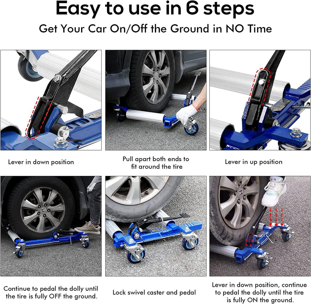 WEIZE Car Wheel Dolly, Heavy Duty Self Loading Dolly with Ratcheting Foot Pedal, 1300lbs Capacity, Set of 4