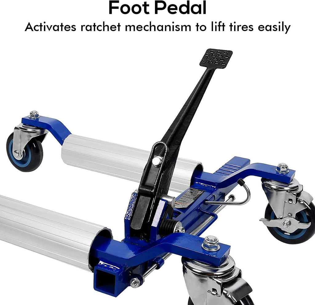 WEIZE Car Wheel Dolly, Heavy Duty Self Loading Dolly with Ratcheting Foot Pedal, 1300lbs Capacity, Set of 4