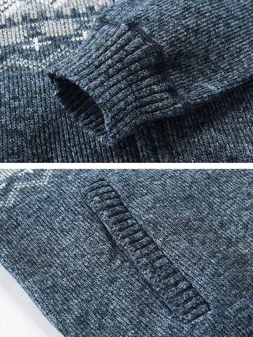 mens ethnic style knitted woolen zipper drawstring hooded sweater cardigan