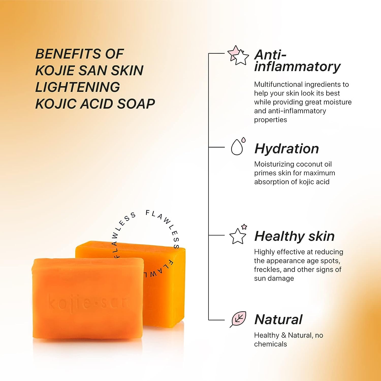 Kojie San Skin Lightening Authentic Kojic Acid Soap Even and Lighten Skin Tone - 1 x 65g Bar