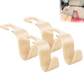 Amooca Universal Multifunctional Car Vehicle Headrest Hook, Organizer Hanger Storage Hook for Bag Purse Cloth Grocery (Beige Set of 4)