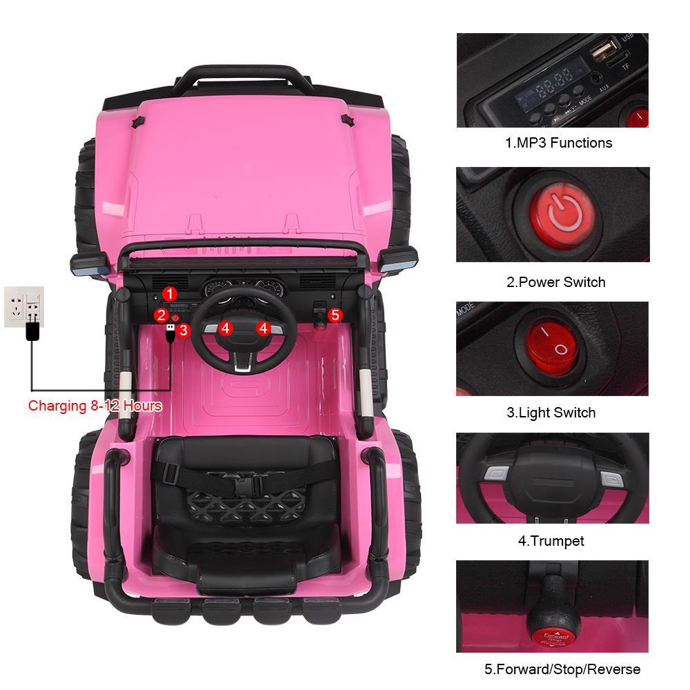 Ktaxon Kids Ride On Car Electric Double Drive 12V Battery Motorized Vehicles Children's Best Toy Car Safe w/ Remote Control, 3 Speeds, MP3 Player, AUX/ USB / TF Cards, Seat Belts, LED Lights - Pink